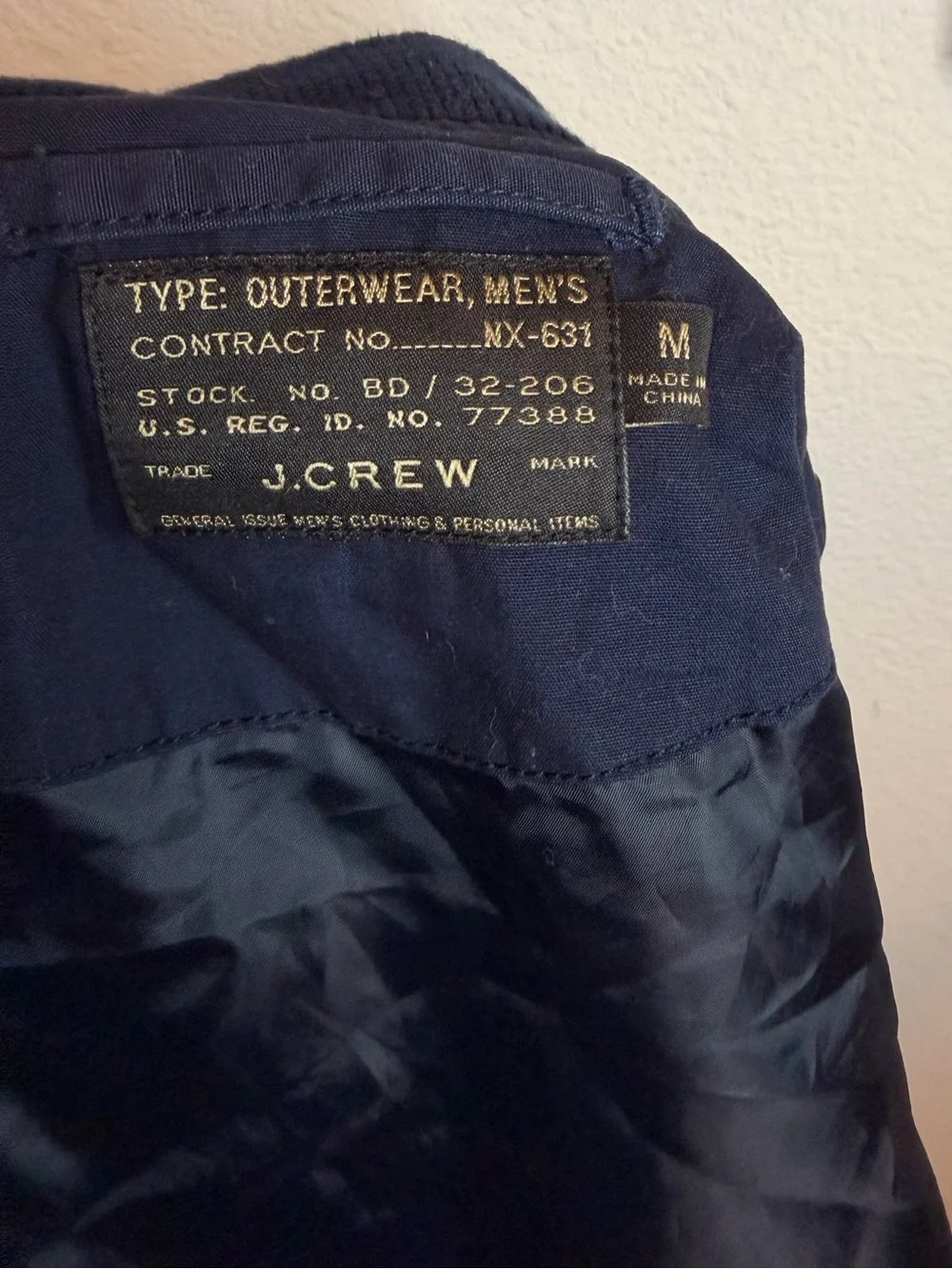 J.Crew NX-631 Navy Cotton Bomber Jacket Men's Military General Issue Medium